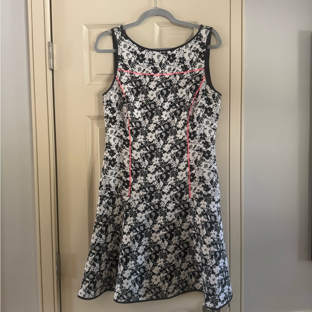 Banana Republic Black & White Floral Sleeveless Dress with Pink Piping